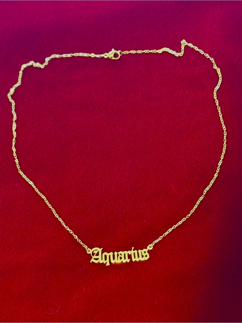 Gold Aquarius Nameplate Necklace - Women's Zodiac Jewelry - Picture 3 of 3